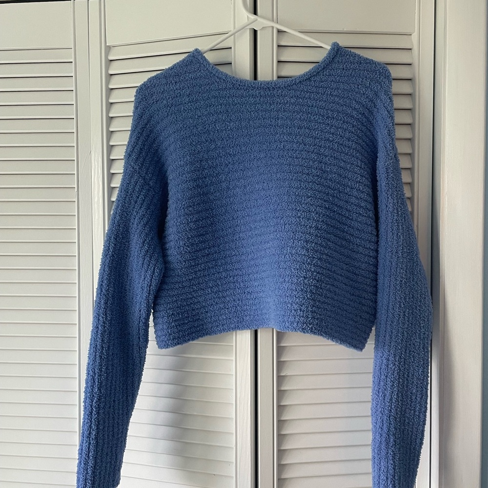 PacSun Blue Cropped Textured Crewneck Sweater